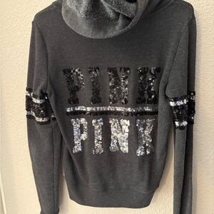 Victoria's Secret Dark Gray Sequin Logo Hoodie